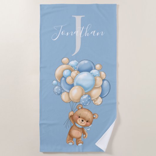Teddy Bear Blue Balloons serviette de plage pour l (Devant)