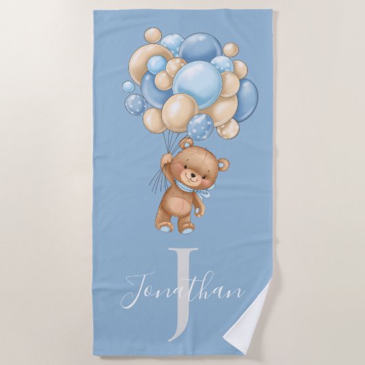 Teddy Bear Blue Balloons serviette de plage pour l (Devant)