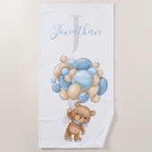 Teddy Bear Blue Balloons serviette de plage pour l (Devant)