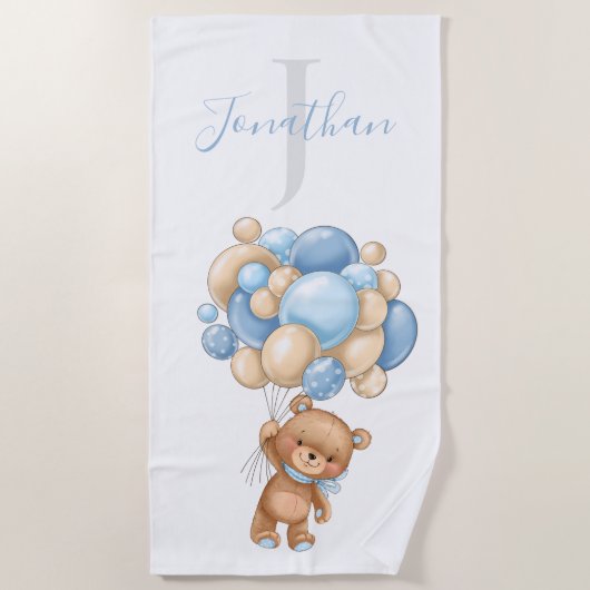 Teddy Bear Blue Balloons serviette de plage pour l (Devant)