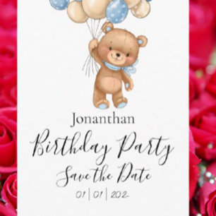 Teddy Bear Blue Birthday Party Save the Date Briefkaart
