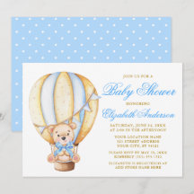 Teddy Bear Blue Bow Air Ballon Stippen Baby shower