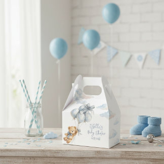  Teddy Bear Blue Bow Balloons Clouds Baby Boy Bedankdoosjes