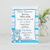 Teddy Bear Blue Boy Baby Shower Invitations (Debout devant)