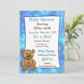 Teddy Bear Blue Boy Baby Shower Invitations (Debout devant)