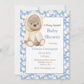 Teddy Bear Blue Boy Baby shower Kaart (Voorkant)
