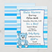 Teddy Bear Blue Boy Baby Shower Uitnodigingen (Voorkant / Achterkant)