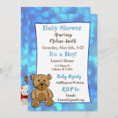 Teddy Bear Blue Boy Baby Shower Uitnodigingen (Voorkant / Achterkant)