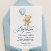 Teddy Bear Blue Boy Baptism Invitation