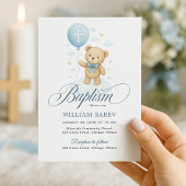 Teddy Bear Blue Boy Baptism Invitation
