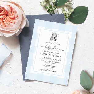 Teddy Bear Blue En vichy Baby shower Invitation