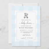 Teddy Bear Blue En vichy Baby shower Invitation (Devant)