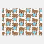Teddy Bear Blue Heart Wrapping Paper Sheet (Voorkant 2)