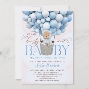 Teddy Bear Blue Hot Air Ballon Baby shower Kaart