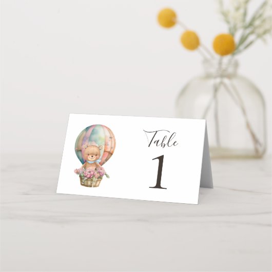Teddy Bear Blue Hot Air Ballon Place Card (Achterkant)