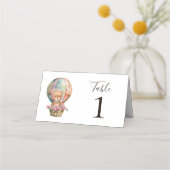 Teddy Bear Blue Hot Air Ballon Place Card (Voorkant)