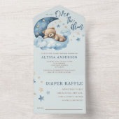 Teddy Bear Blue Over the Moon Baby shower All In One Uitnodiging (Binnen)