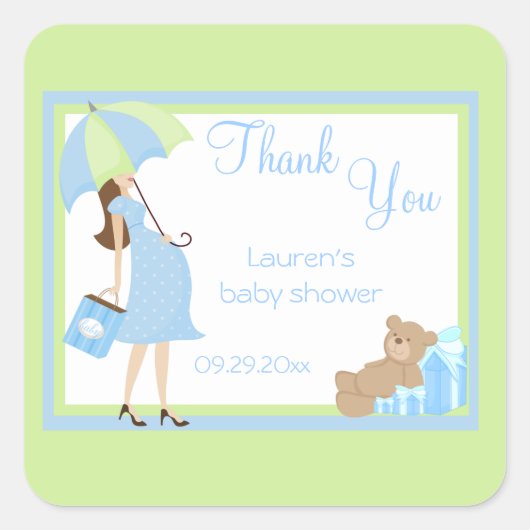 Teddy Bear Blue Shopper Baby shower Stickers (Voorkant)