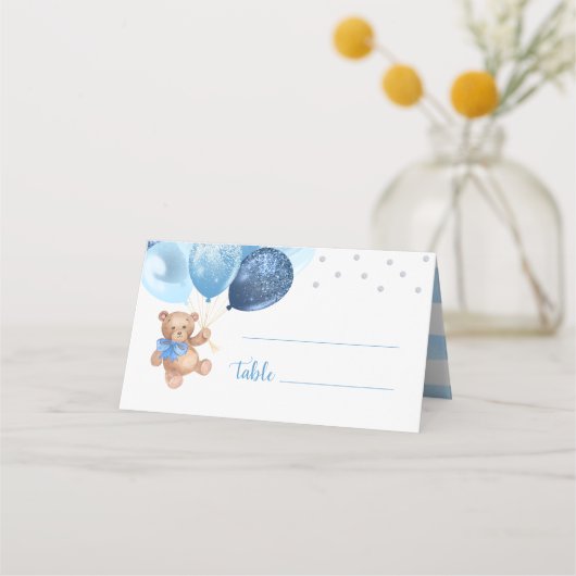 Teddy Bear Blue Silver Balloons Baby shower gevouw (Voorkant)