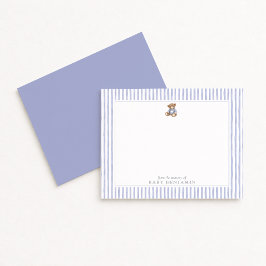 Teddy Bear Blue Stripe Preppy Nursery Note Card Kaart
