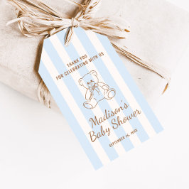 Teddy Bear Blue Stripes Baby Shower Cadeaulabel
