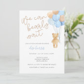 Teddy Bear Blue Tan Balloons Baby shower Kaart (Staand voorkant)