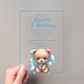 Teddy Bear Blue verjaardag acryl uitnodiging Uitnodigingen (Insitu (Draagbaar))