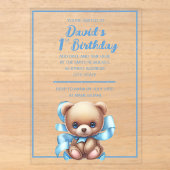 Teddy Bear Blue verjaardag acryl uitnodiging Uitnodigingen (Voorkant)