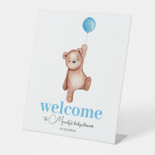Teddy Bear Blue Welkom Reclamebord Met Voetstuk