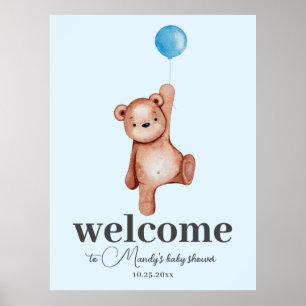 Teddy Bear Blue Welkomstbord Schuimbord Poster