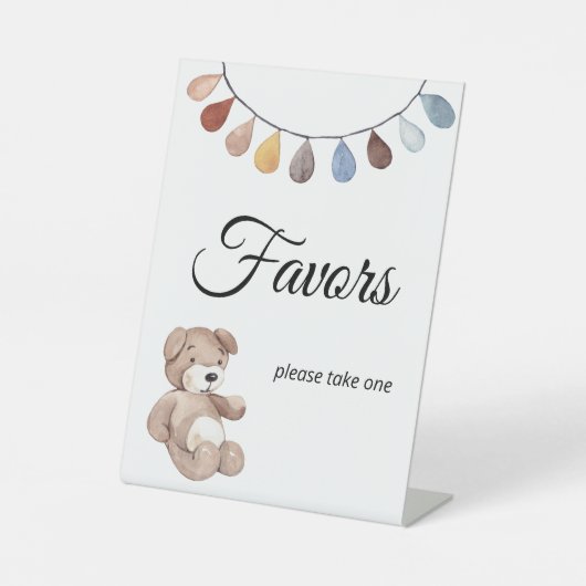 Teddy Bear Boho Baby shower Favor Tafelbeeld Reclamebord Met Voetstuk (Voorkant)
