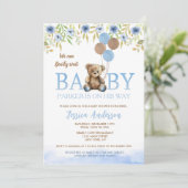 Teddy Bear Boho Blue Boy - doucheuitnodigingen Kaart (Staand voorkant)