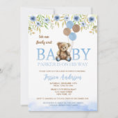 Teddy Bear Boho Blue Boy invitations pour la douch (Devant)