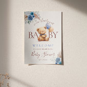 Teddy Bear Boho Blue Roos Ballon Baby shower Poster