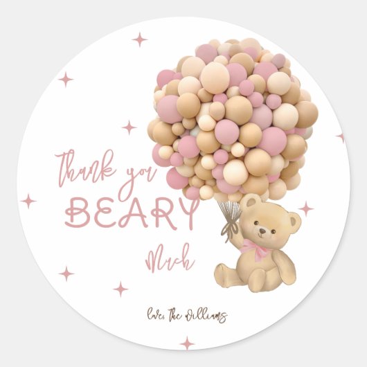 Teddy Bear Boho Cute Baby Meisje Shower Bedankt Ronde Sticker (Voorkant)