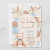 Teddy Bear Boho Pampas Baby shower Boy Invitation  (Devant)