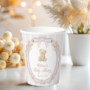 Teddy Bear Boog Vintage Baby Shower Papieren Bekers