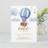 Teddy Bear Boy 1er Anniversaire Invitation (Debout devant)