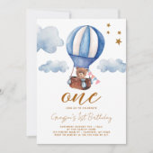 Teddy Bear Boy 1st Birthday Uitnodiging (Voorkant)