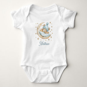 Teddy Bear Boy Baby Moon Sterren Naam Blauw Romper