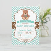 Teddy Bear Boy Baby shower Aqua Chevron Kaart (Staand voorkant)