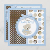 Teddy Bear Boy Baby shower Blue Kaart (Voorkant / Achterkant)