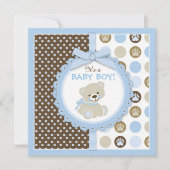 Teddy Bear Boy Baby shower Blue Kaart (Voorkant)