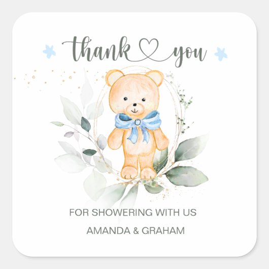Teddy Bear Boy Baby shower Dank u Sticker (Voorkant)