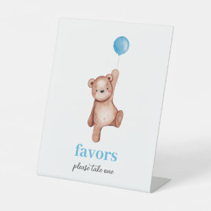 Teddy Bear Boy Baby shower Favors Sign. Reclamebord Met Voetstuk