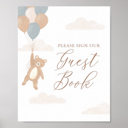 Teddy Bear Boy Baby shower Gastenboekteken Poster (Voorkant)