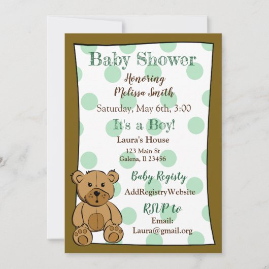 Teddy Bear Boy Baby Shower Invitations (Devant)