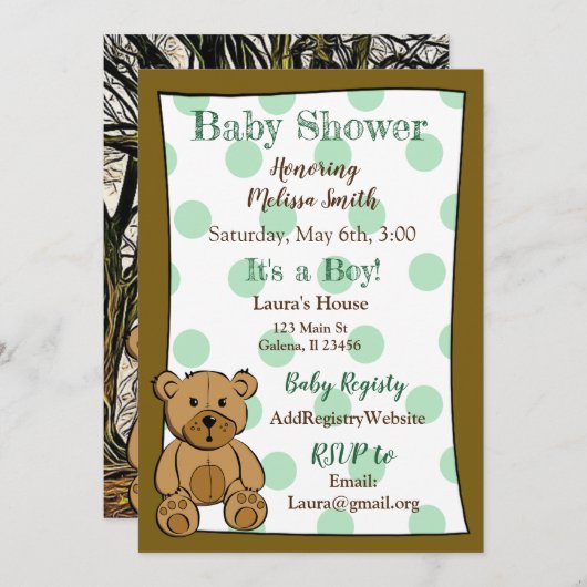 Teddy Bear Boy Baby Shower Invitations (Devant / Derrière)
