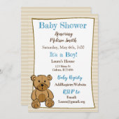 Teddy Bear Boy Baby Shower Invitations (Devant / Derrière)
