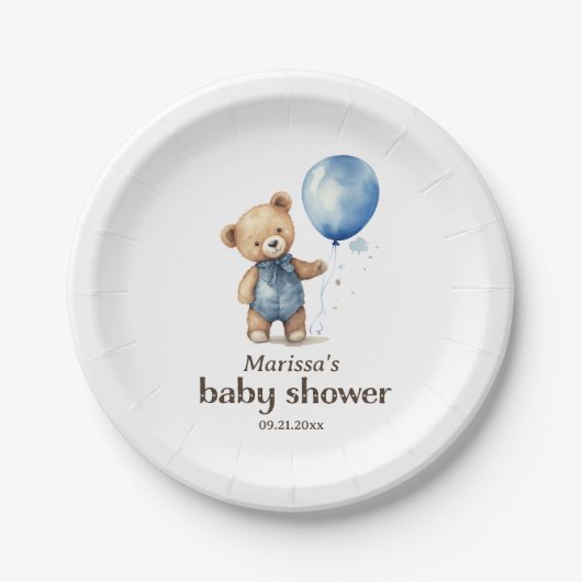 Teddy Bear Boy Baby shower Papier Bord (Voorkant)